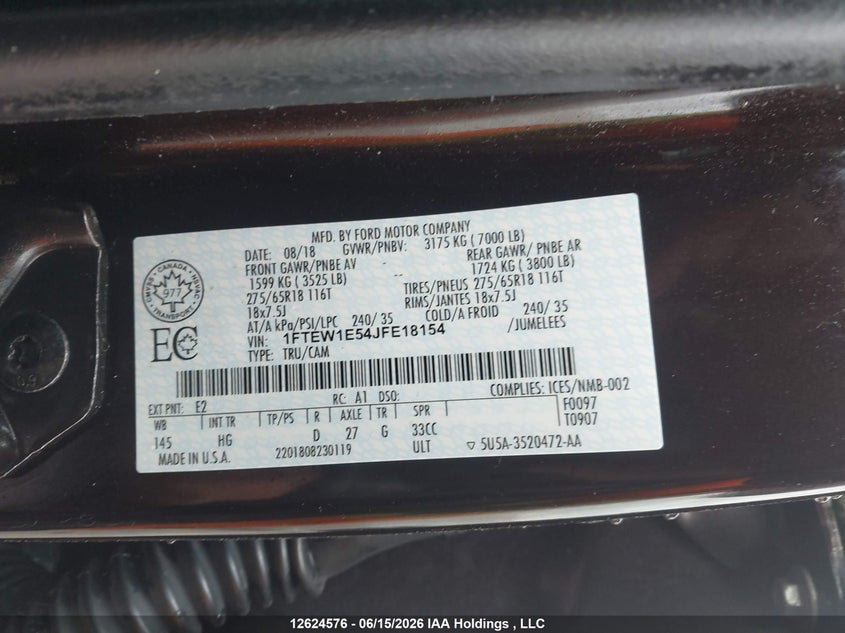 2018 FORD F-150 PICKUP 5.0L V-8 DI, DOHC, VVT, 395HP