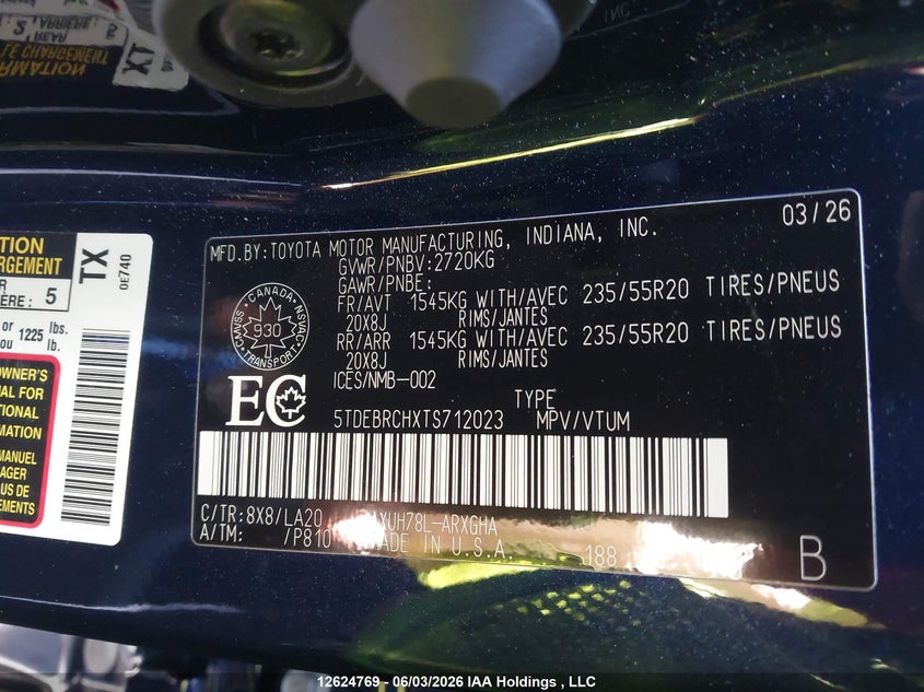 2026 TOYOTA HIGHLANDER SPORT UTILITY VEHICLE 2.5L I-4 DI, DOHC, VVT, 187HP