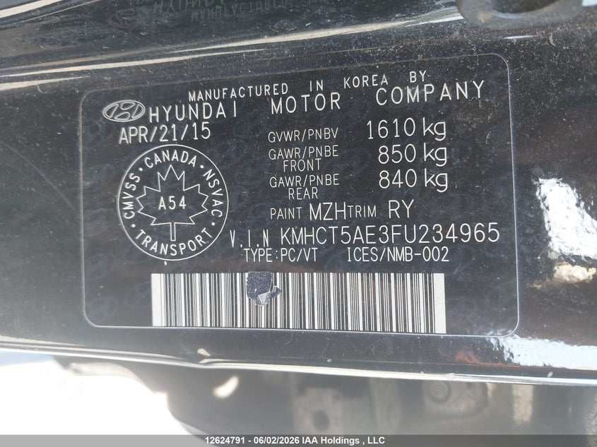 2015 HYUNDAI ACCENT HATCHBACK 1.6L I-4 DI, DOHC, VVT, 138HP