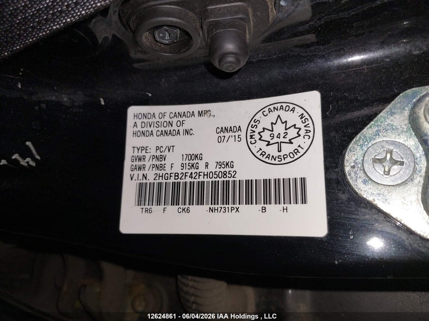 2015 HONDA CIVIC SEDAN 1.8L I-4 VVT, 143HP