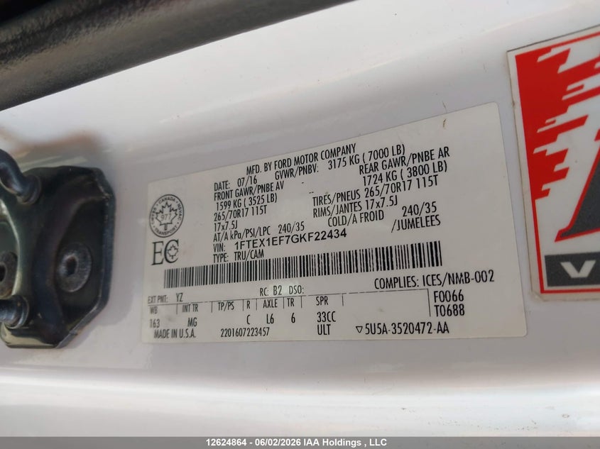 2016 FORD F-150 PICKUP 5.0L V-8 DOHC, VVT, 385HP