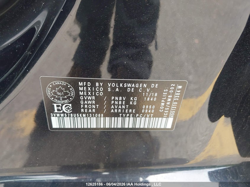 2019 Volkswagen Jetta VIN: 3VWW57BU5KM131068 Lot: 12625186