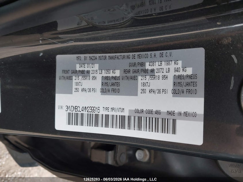 2021 MAZDA CX-30 SPORT UTILITY VEHICLE 2.5L I-4 DI, DOHC, VVT, 186HP