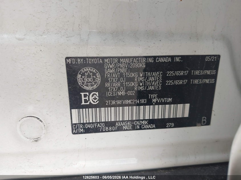 2021 Toyota Rav4 Xle VIN: 2T3R1RFV8MC214183 Lot: 12625603