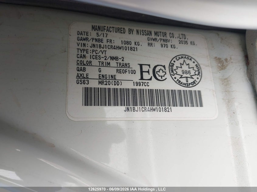 2017 Nissan Qashqai VIN: JN1BJ1CR4HW101821 Lot: 12625970
