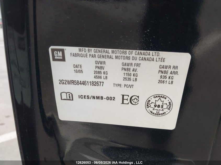 2006 Pontiac Grand Prix Gt VIN: 2G2WR584461182677 Lot: 12626053