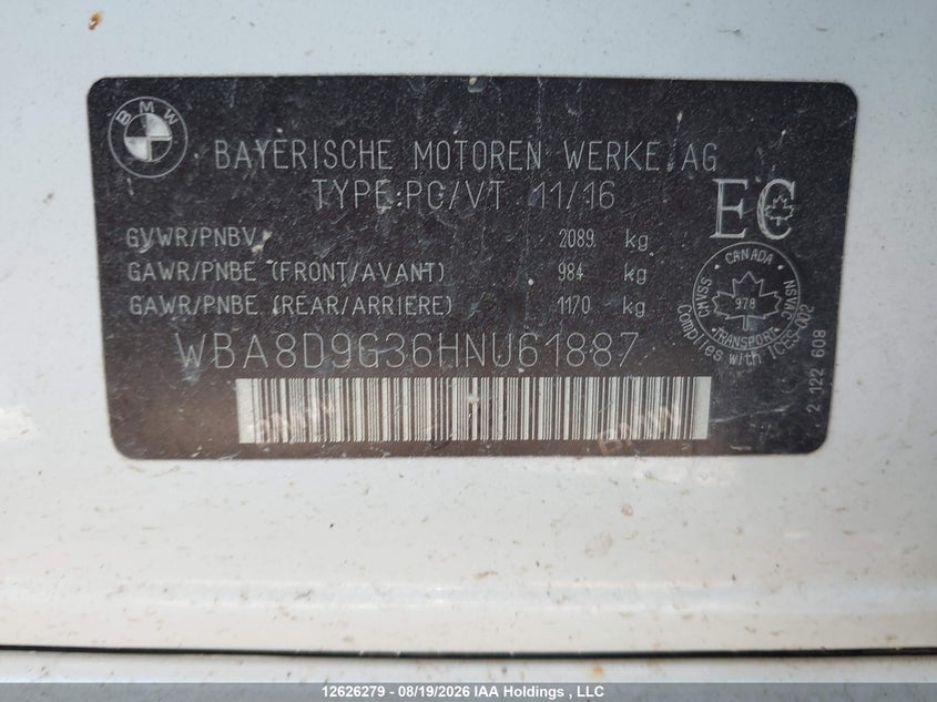 2017 BMW 3ER SEDAN 2.0L I4 FI DOHC 16V NF4