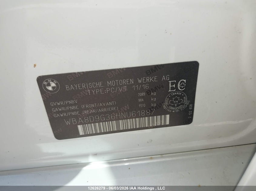 2017 BMW 3ER SEDAN 2.0L I4 FI DOHC 16V NF4