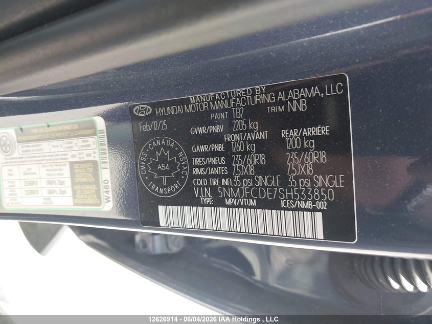 2025 Hyundai Tucson Xrt VIN: 5NMJFCDE7SH533850 Lot: 12626914