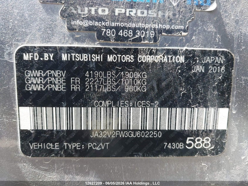2016 MITSUBISHI LANCER SEDAN 2.4L I-4 DOHC, VVT, 168HP