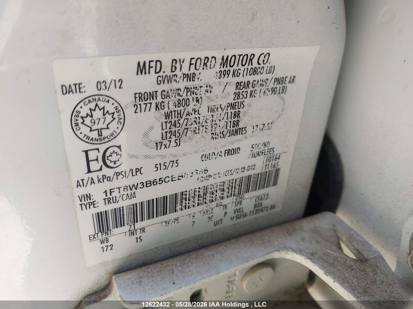 2012 Ford F-350 Xl VIN: 1FT8W3B65CEB63366 Lot: 12622432X