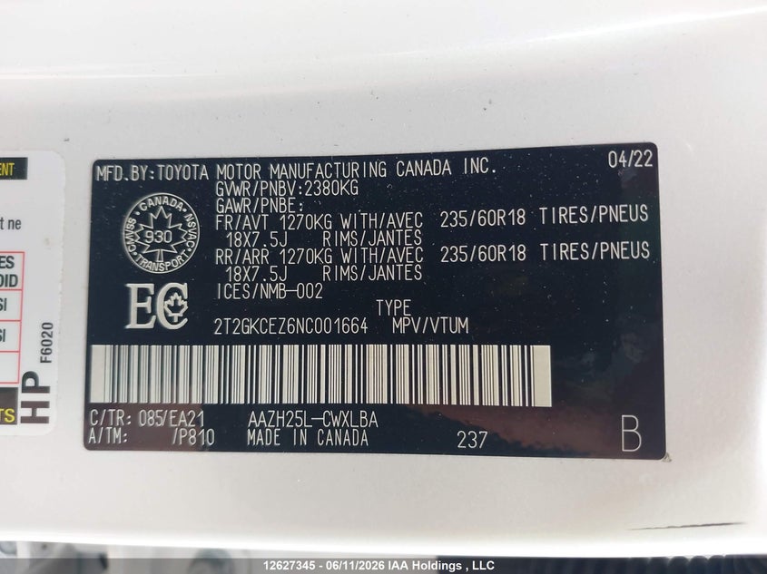 2022 LEXUS NX SPORT UTILITY VEHICLE 2.5L I-4 DI, DOHC, VVT, 185HP