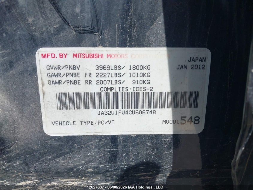 2012 MITSUBISHI LANCER SEDAN 2.0L I-4 DOHC, VVT, 148HP