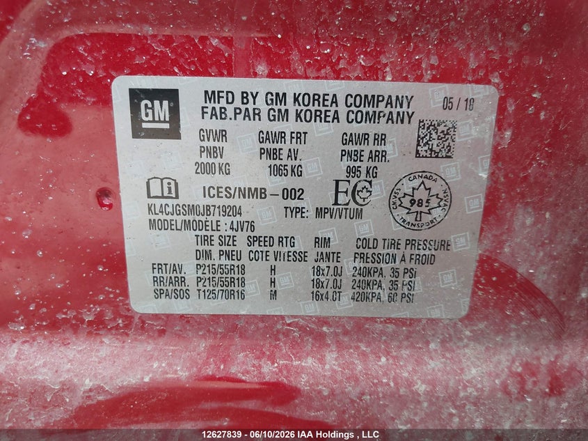 2018 Buick Encore Essence VIN: KL4CJGSM0JB719204 Lot: 12627839