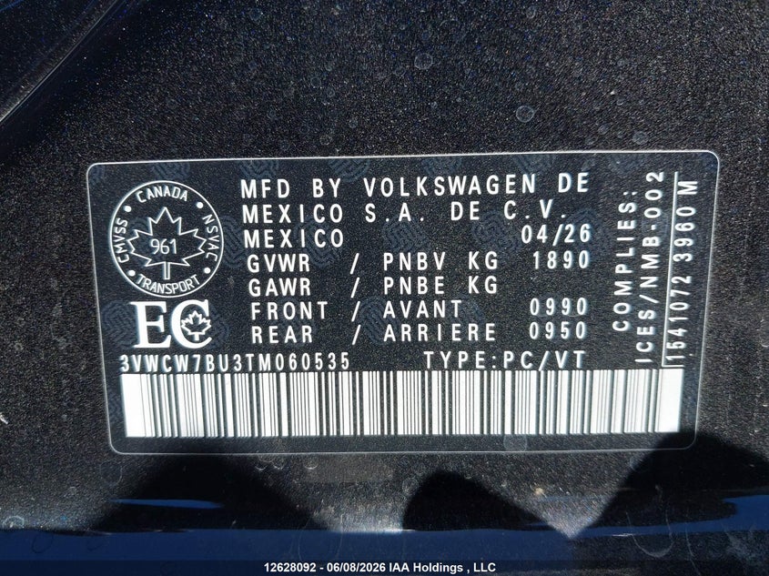 2026 Volkswagen Jetta Trendline VIN: 3VWCW7BU3TM060535 Lot: 12628092