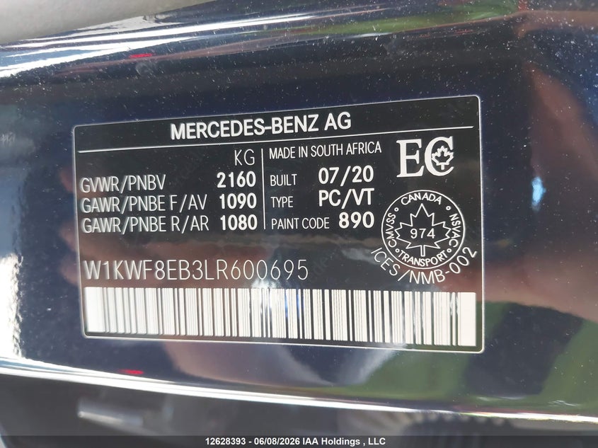 2020 Mercedes-Benz C 300 4Matic VIN: W1KWF8EB3LR600695 Lot: 12628393