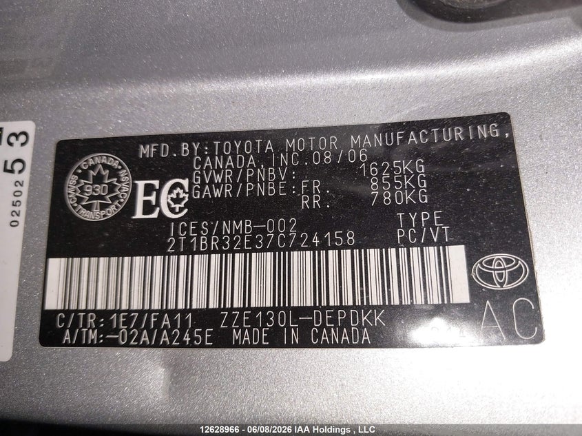 2007 TOYOTA COROLLA SEDAN 1.8L I4 FI DOHC 16V F4