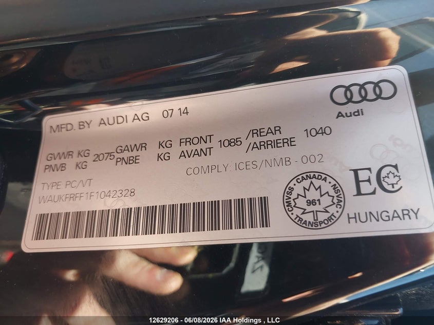 2015 Audi A3 Prestige S-Line VIN: WAUKFRFF1F1042328 Lot: 12629206