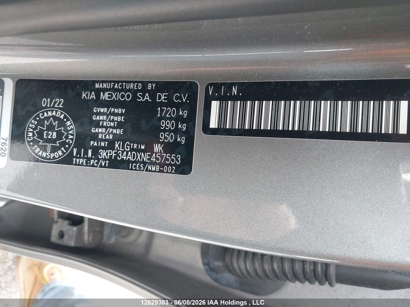2022 Kia Forte Gt Line VIN: 3KPF34ADXNE457553 Lot: 12629383
