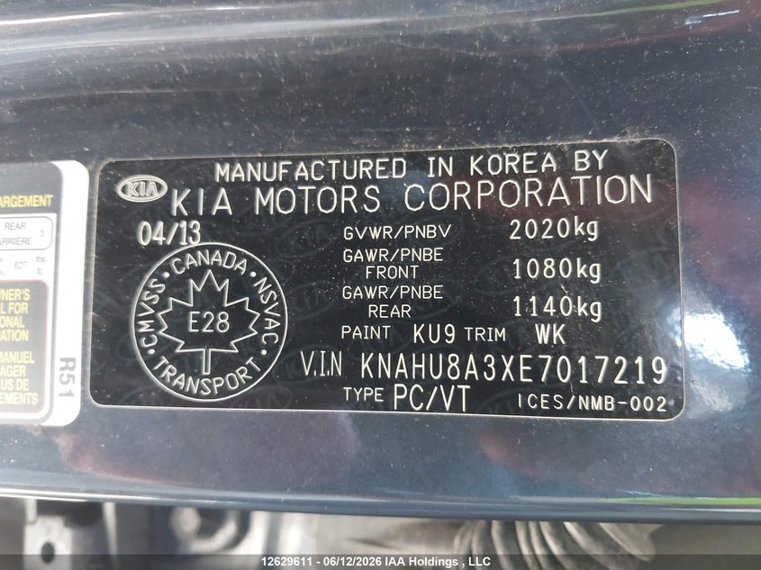 2014 Kia Rondo VIN: KNAHU8A3XE7017219 Lot: 12629611