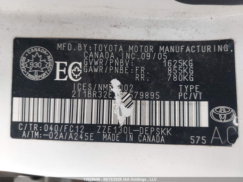 2006 TOYOTA COROLLA SEDAN 1.8L I4 FI DOHC 16V F4