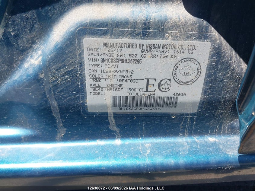 2017 Nissan Micra VIN: 3N1CK3CP0HL262295 Lot: 12630072