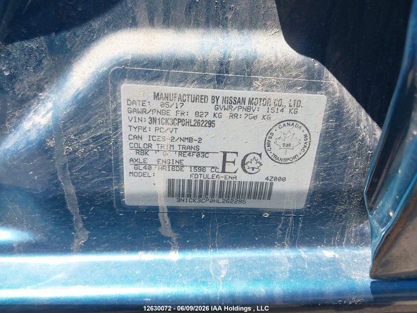 2017 Nissan Micra VIN: 3N1CK3CP0HL262295 Lot: 12630072
