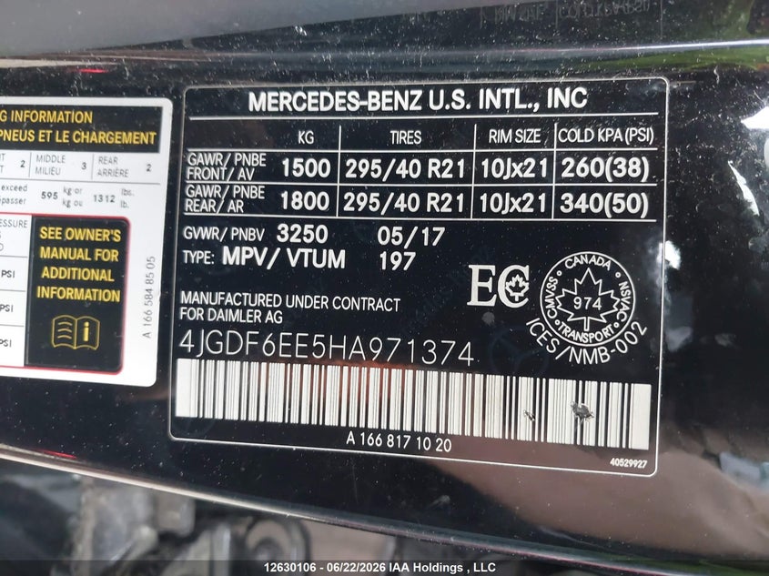 2017 Mercedes-Benz Gls 450 4Matic VIN: 4JGDF6EE5HA971374 Lot: 12630106