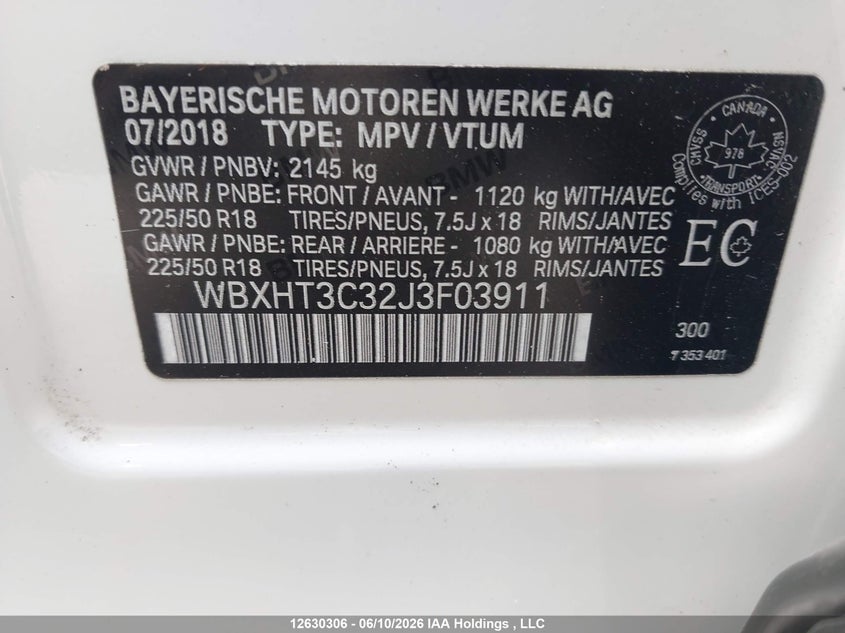 2018 BMW X1 SPORT UTILITY VEHICLE 2.0L I-4 DI, DOHC, VVT, TURBO, 228HP