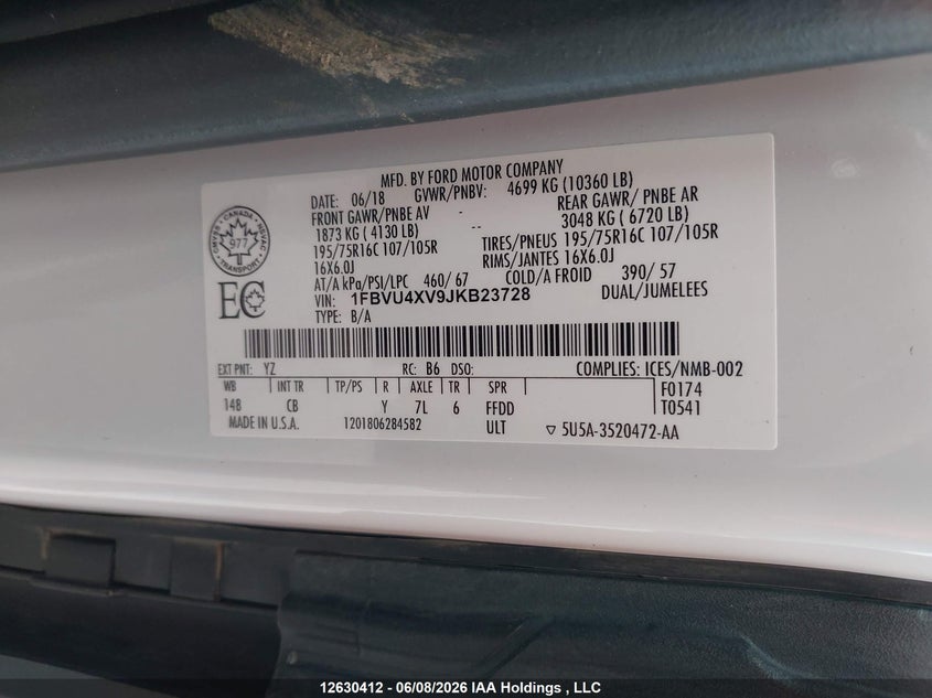 1FBVU4XV9JKB23728 2018 Ford Transit 3.2 T-350 Hd white