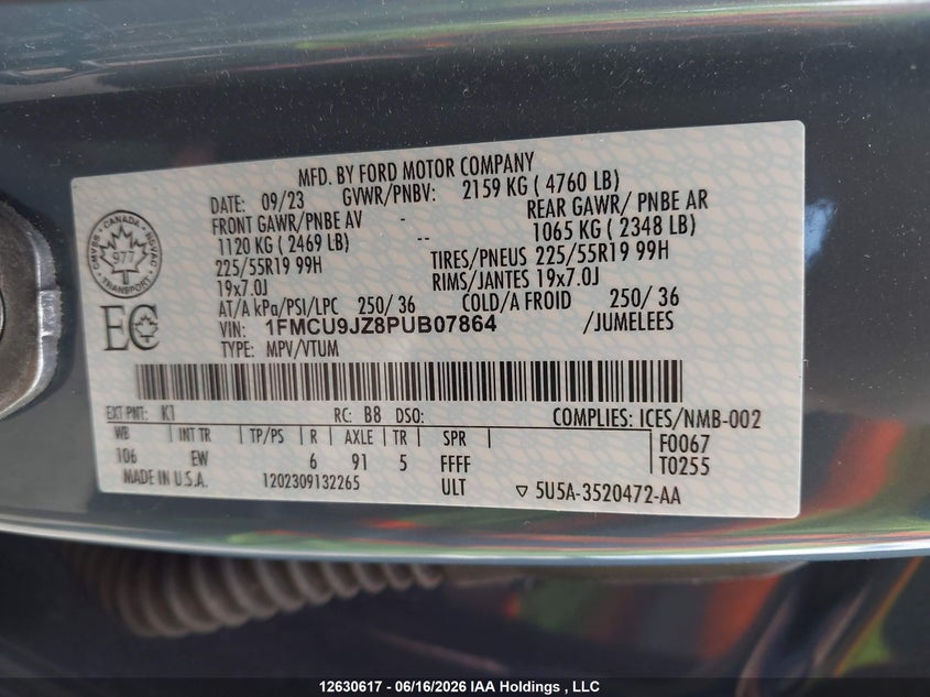 2023 FORD ESCAPE SPORT UTILITY VEHICLE 2.5L I-4 DOHC, VVT, 163HP