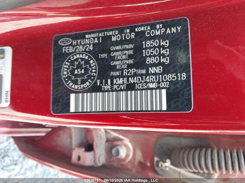2024 Hyundai Elantra Hybrid Luxury VIN: KMHLN4DJ4RU108518 Lot: 12630751