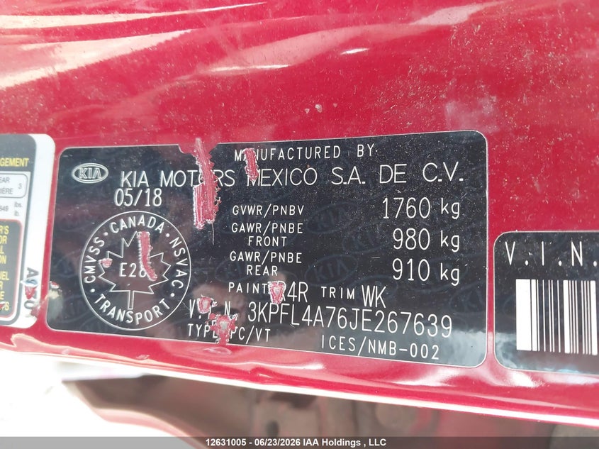 2018 KIA FORTE SEDAN 2.0L I-4 DOHC, VVT, 147HP