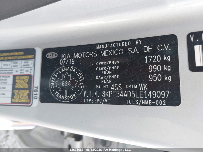 2020 KIA FORTE HATCHBACK 2.0L I-4 DOHC, VVT, 147HP