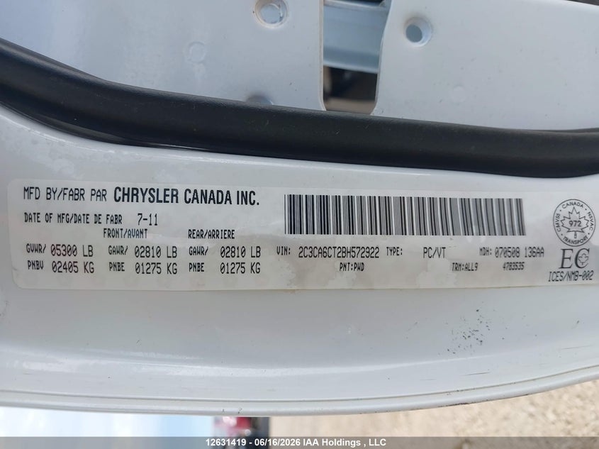 2011 Chrysler 300C VIN: 2C3CA6CT2BH572922 Lot: 12631419