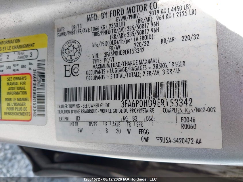 2014 FORD FUSION SEDAN 1.5L I-4 DI, DOHC, VVT, TURBO, 181HP