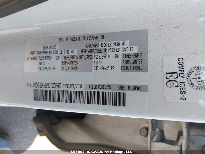 2021 Mazda Cx-5 Grand Touring Reserve VIN: JM3KFBAY8M0100349 Lot: 12631962
