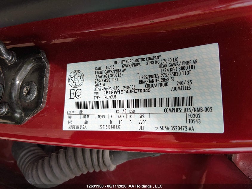 2018 FORD F-150 PICKUP 3.0L V-6 DI, DOHC, TURBO, 250HP