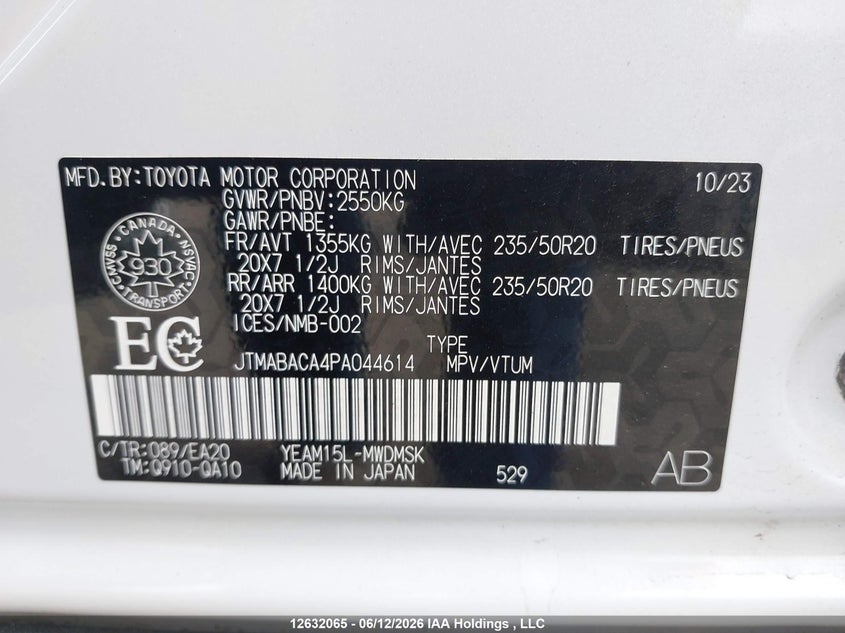 2023 Toyota Bz4X Xle VIN: JTMABACA4PA044614 Lot: 12632065