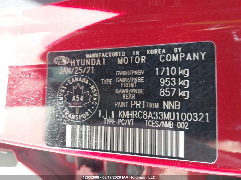 2021 Hyundai Venue VIN: KMHRC8A33MU100321 Lot: 12632606