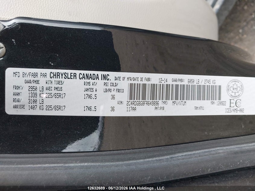 2015 Dodge Grand Caravan Se VIN: 2C4RDGBG8FR649896 Lot: 12632689