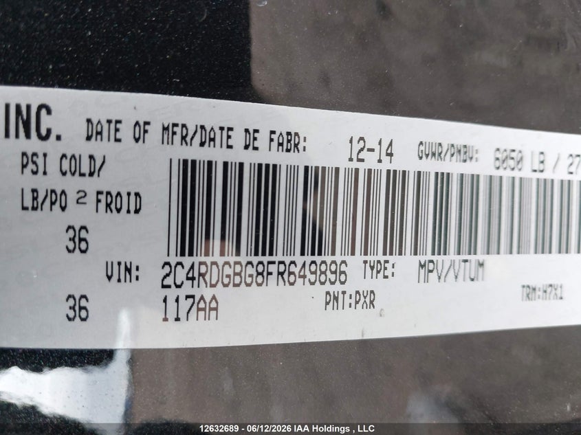 2015 Dodge Grand Caravan Se VIN: 2C4RDGBG8FR649896 Lot: 12632689