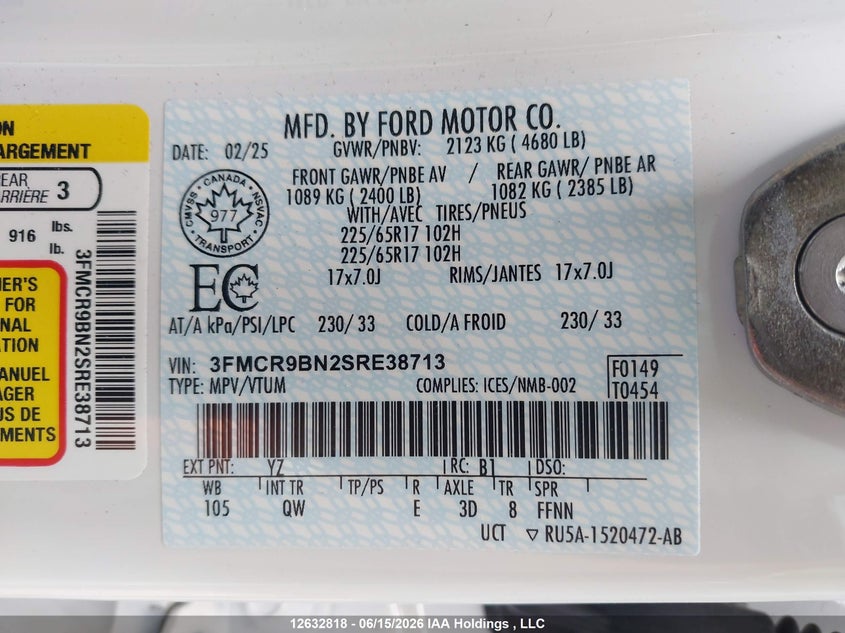 2025 Ford Bronco Sport Big Bend VIN: 3FMCR9BN2SRE38713 Lot: 12632818
