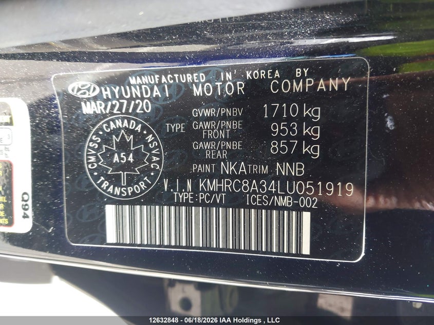 2020 Hyundai Venue VIN: KMHRC8A34LU051919 Lot: 12632848