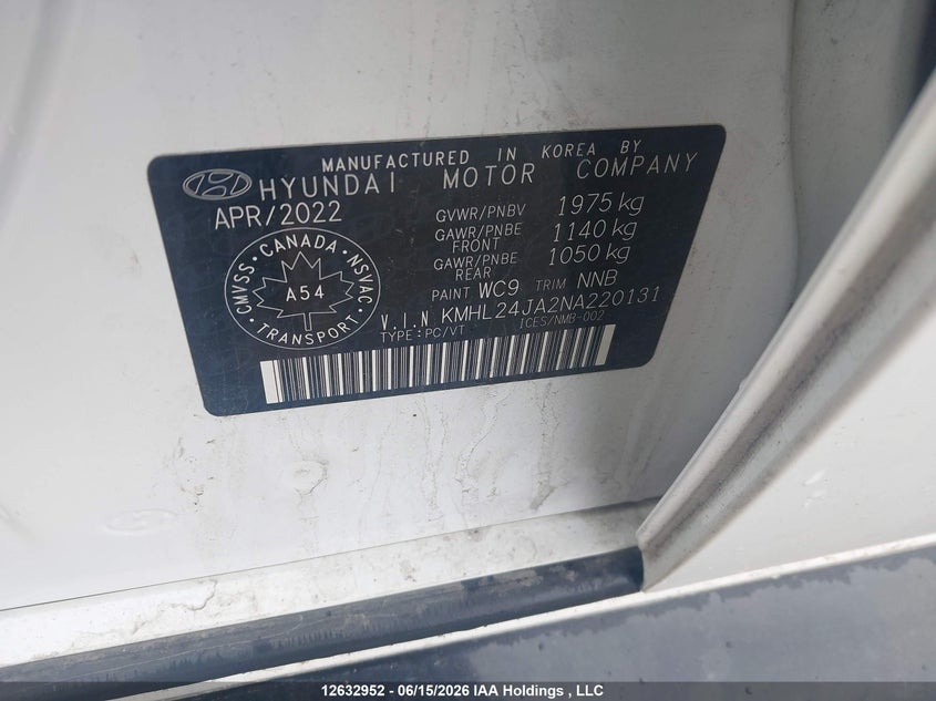 2022 Hyundai Sonata Preferred VIN: KMHL24JA2NA220131 Lot: 12632952