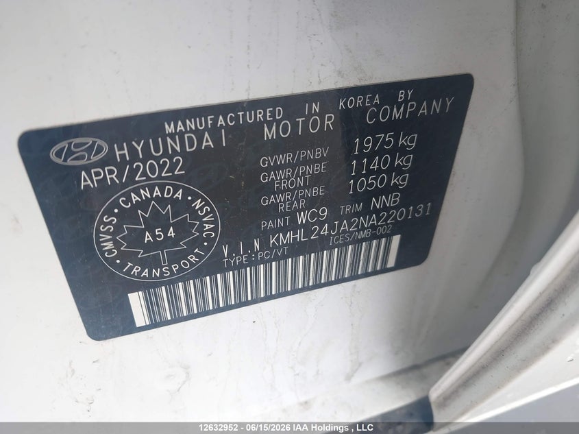 2022 Hyundai Sonata Preferred VIN: KMHL24JA2NA220131 Lot: 12632952