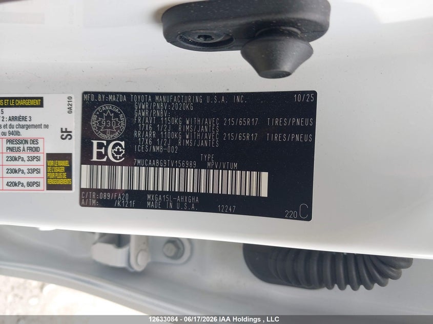 2026 Toyota Corolla Cross VIN: 7MUCAABG9TV156989 Lot: 12633084