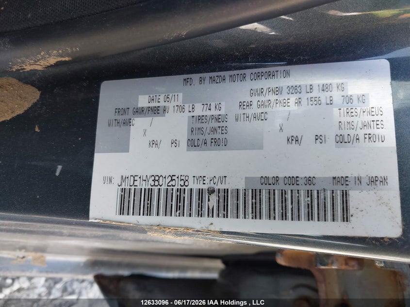 2011 Mazda Mazda2 VIN: JM1DE1HY3B0125158 Lot: 12633096