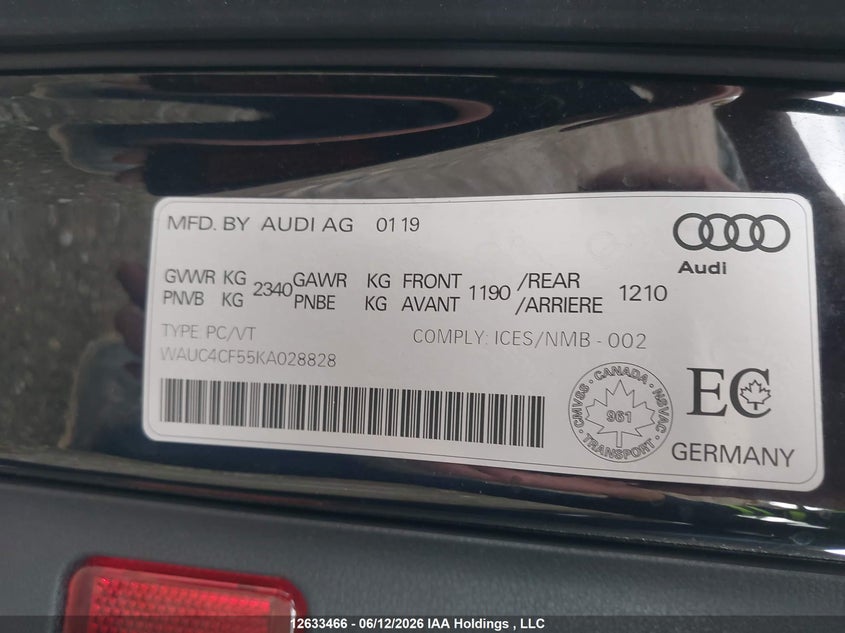 2019 Audi S5 3.0T Technik VIN: WAUC4CF55KA028828 Lot: 12633466