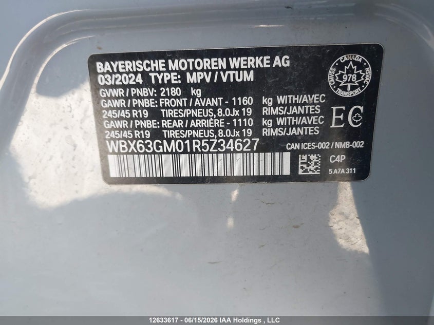 2024 BMW X2 X2 VIN: WBX63GM01R5Z34627 Lot: 12633617